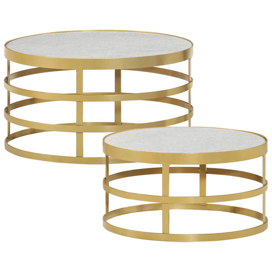 Ensemble de tables basses 2 pièces en marbre, laiton et blanc