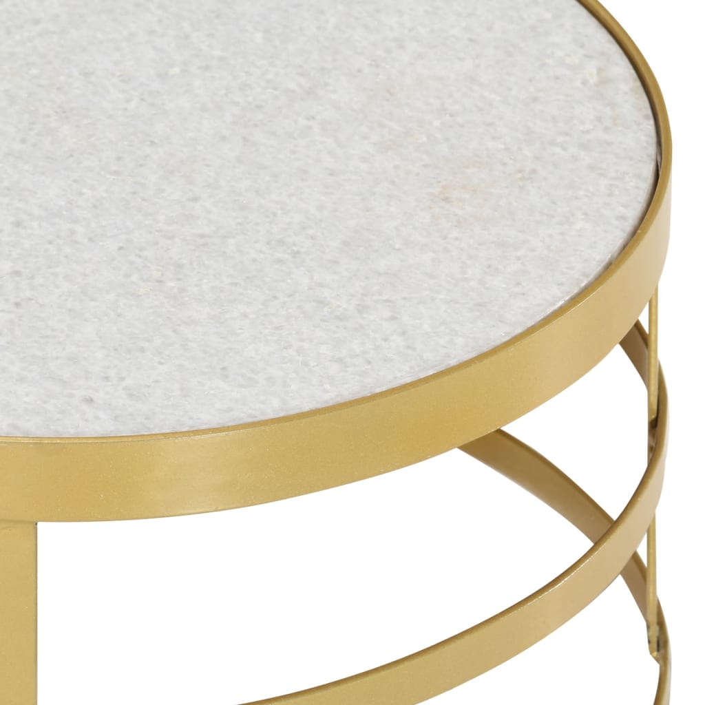 Ensemble de tables basses 2 pièces en marbre, laiton et blanc