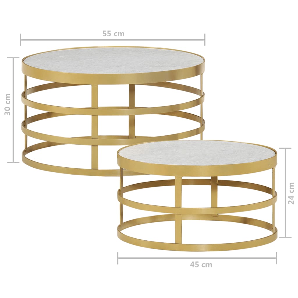 Ensemble de tables basses 2 pièces en marbre, laiton et blanc