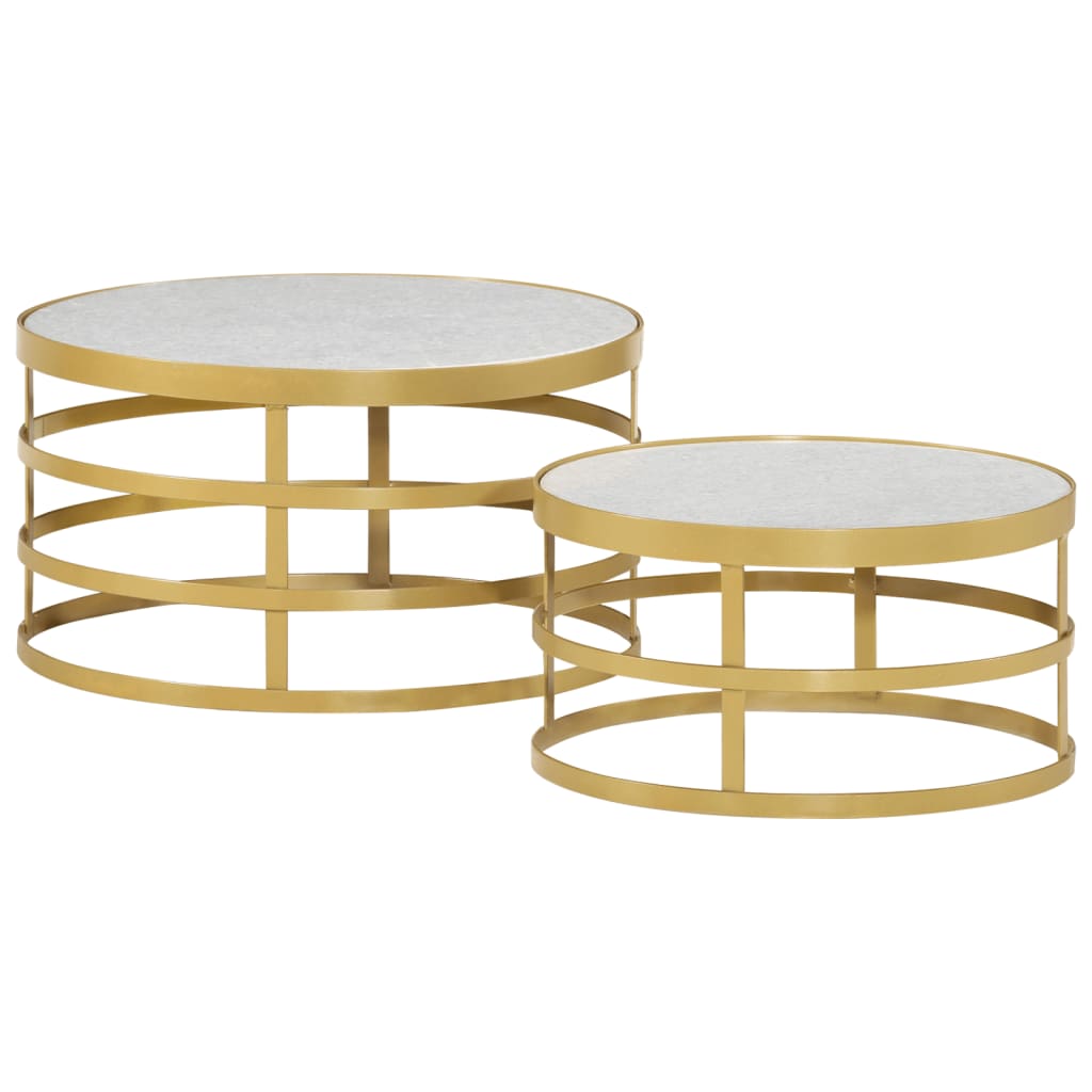 Ensemble de tables basses 2 pièces en marbre, laiton et blanc