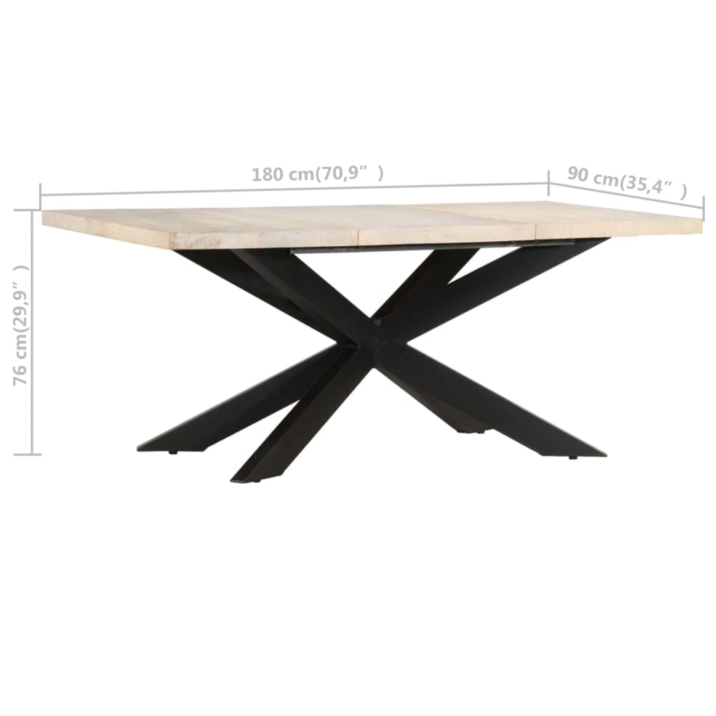 Table à manger 180 x 90 x 76 cm en bois de manguier massif blanchi