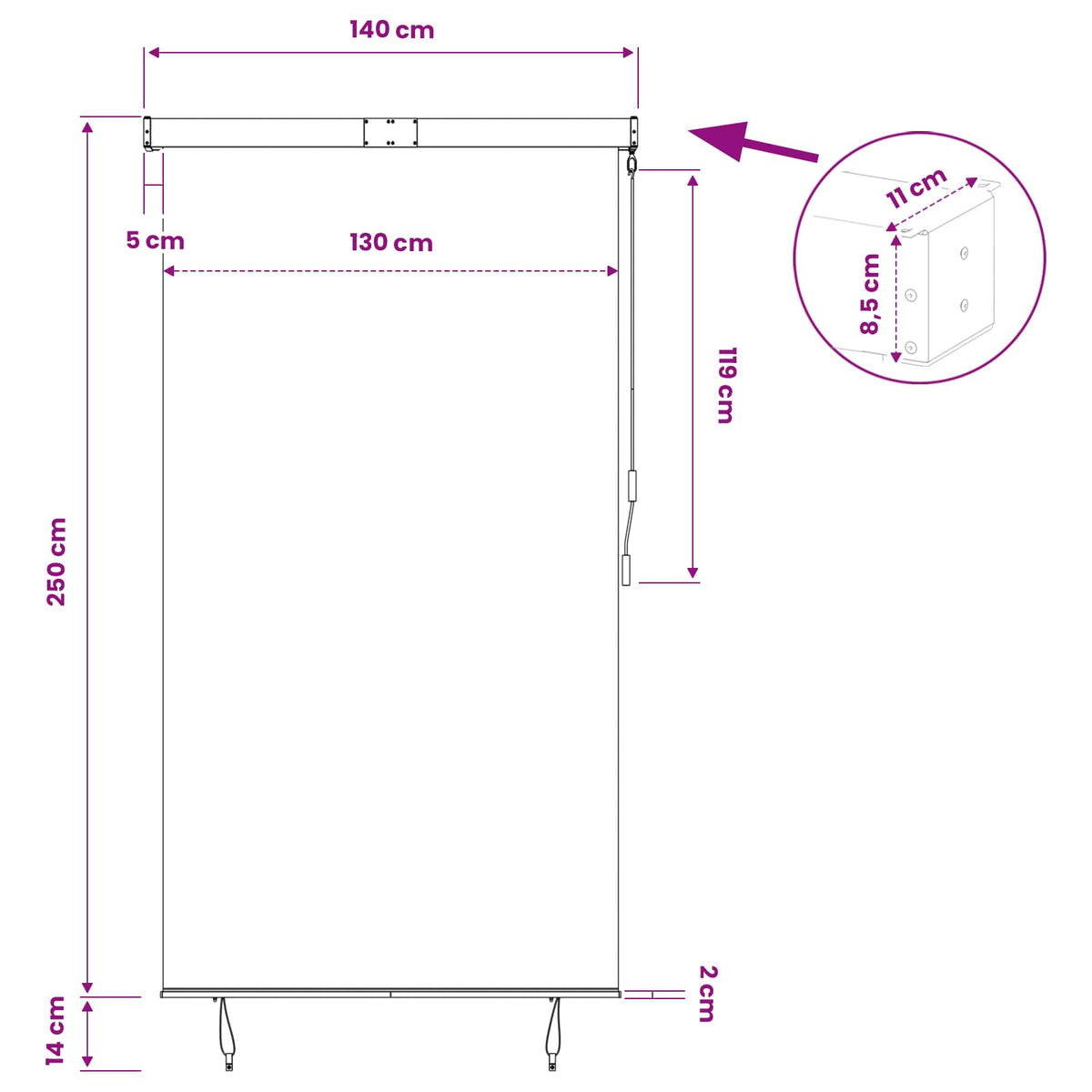 Außenrollo 140x250 cm Creme