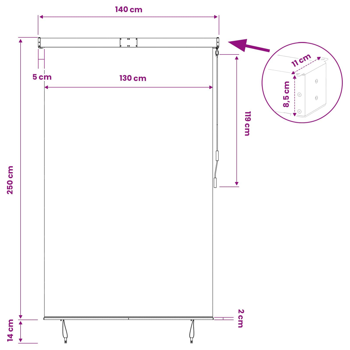 Außenrollo 160x250 cm Weiß und Orange