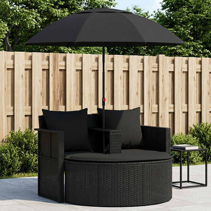 Gartenbett mit Sonnenschirm Poly Rattan Schwarz