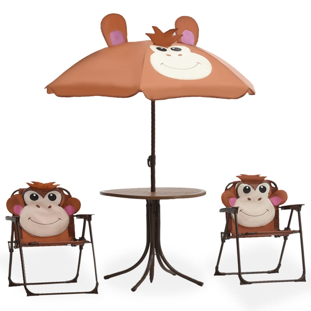 3 pièces. Ensemble bistro de jardin pour enfants avec parasol marron