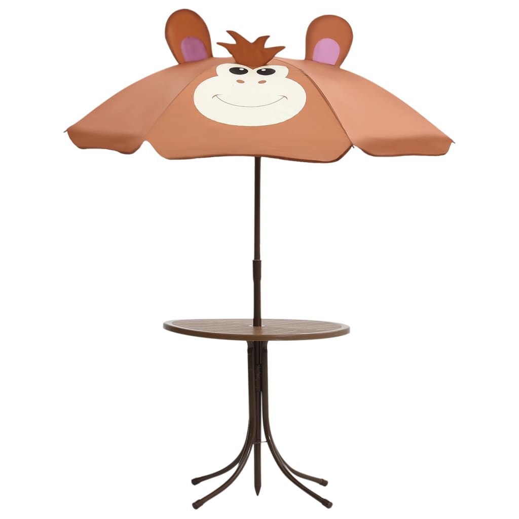 3 pièces. Ensemble bistro de jardin pour enfants avec parasol marron