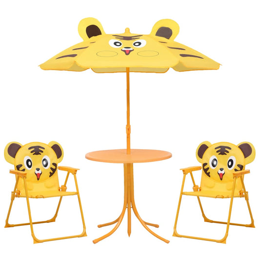 3 pièces. Ensemble bistro de jardin pour enfants avec parasol jaune