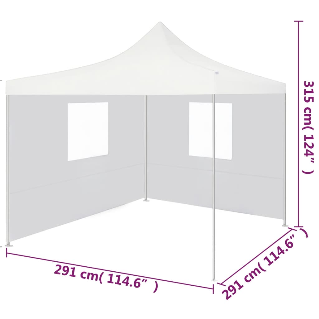 Tente de fête professionnelle pliable avec 2 parois latérales 3x3m acier blanc