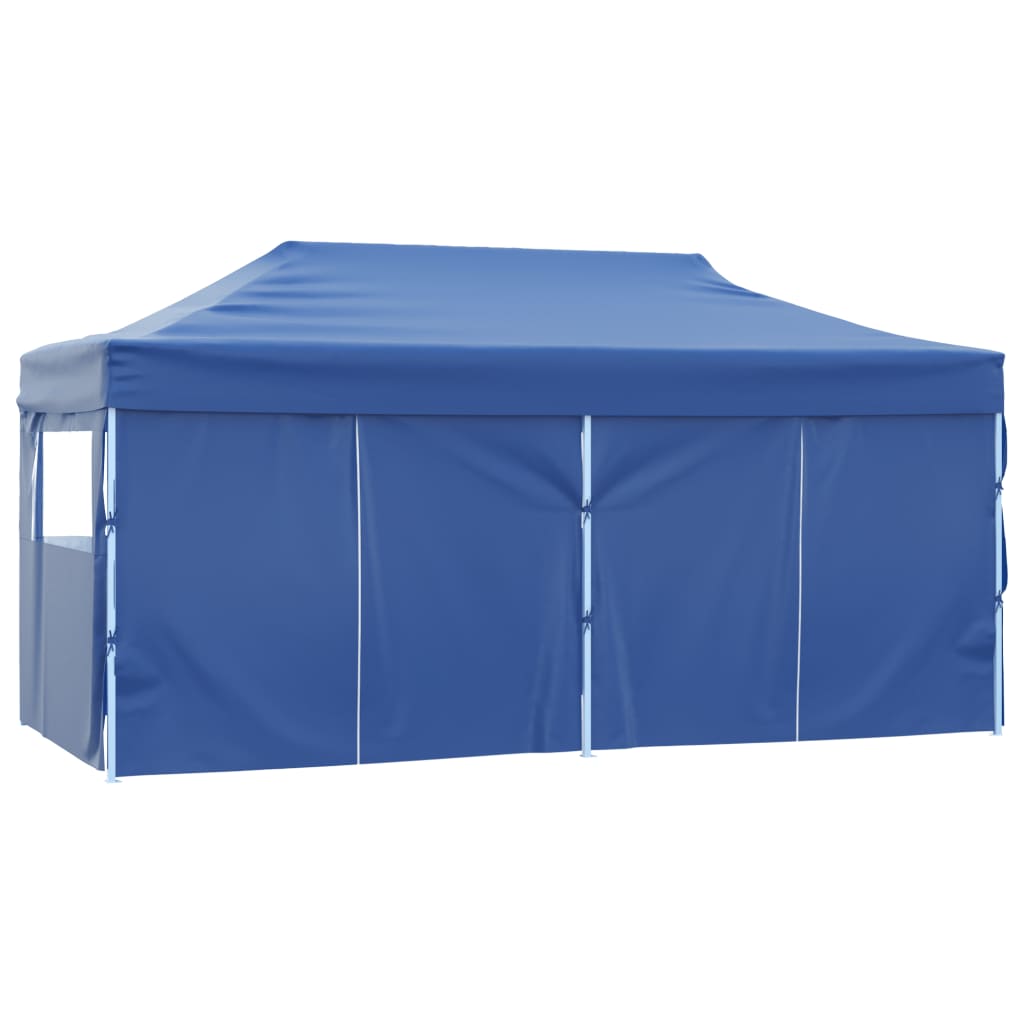 Tente de fête professionnelle pliable avec 4 parois latérales 3×6m bleu acier