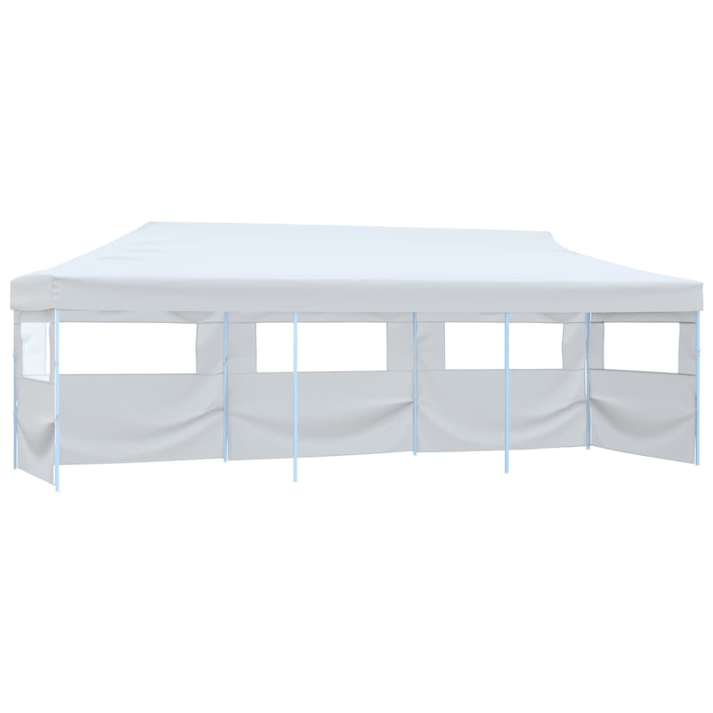 Tente de réception pop-up pliable avec 5 parois latérales 3x9 m Blanc
