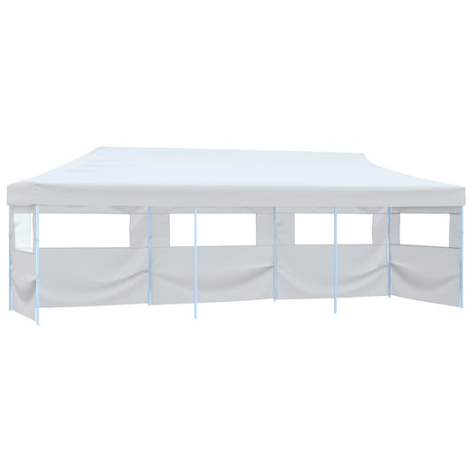 Tente de réception pop-up pliable avec 5 parois latérales 3x9 m Blanc
