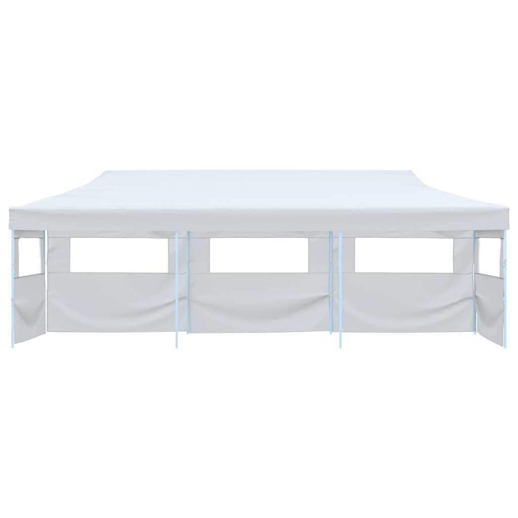 Tente de réception pop-up pliable avec 5 parois latérales 3x9 m Blanc