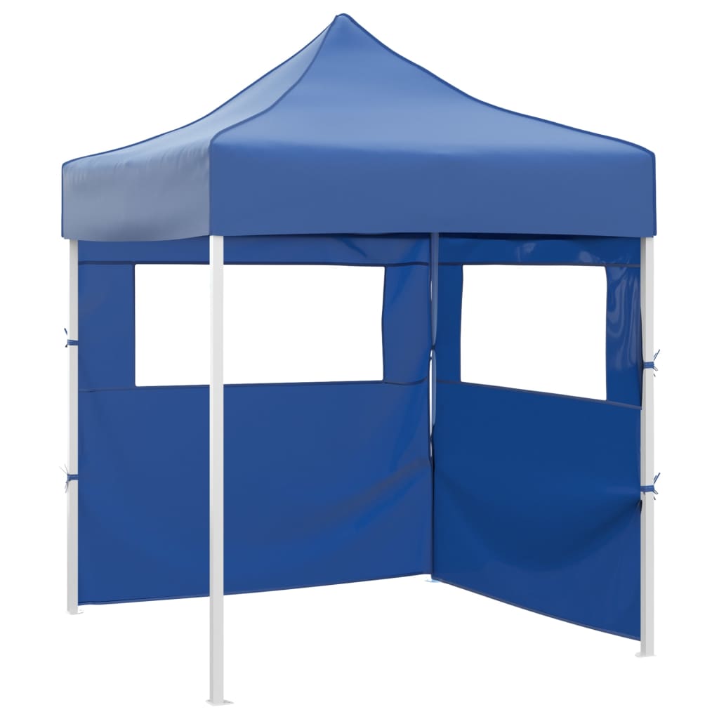 Tente de fête professionnelle pliable avec 2 parois latérales 2×2m bleu acier