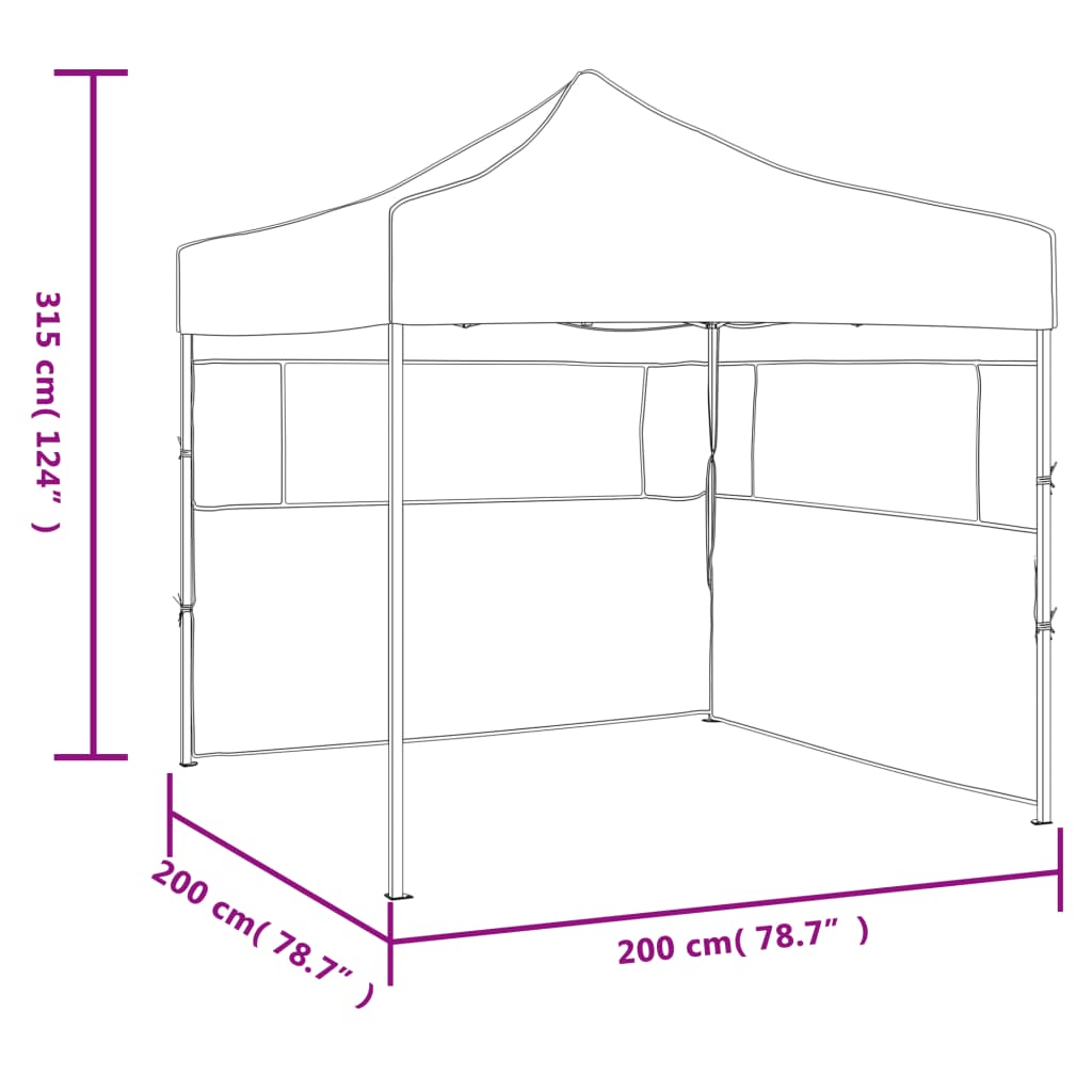 Tente de fête professionnelle pliable avec 2 parois latérales 2×2m bleu acier