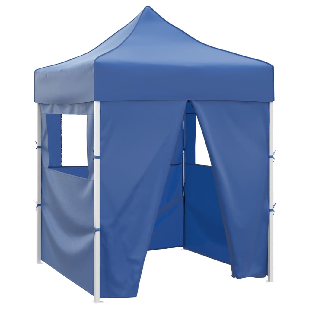 Tente de fête professionnelle pliable avec 4 parois latérales 2×2m bleu acier