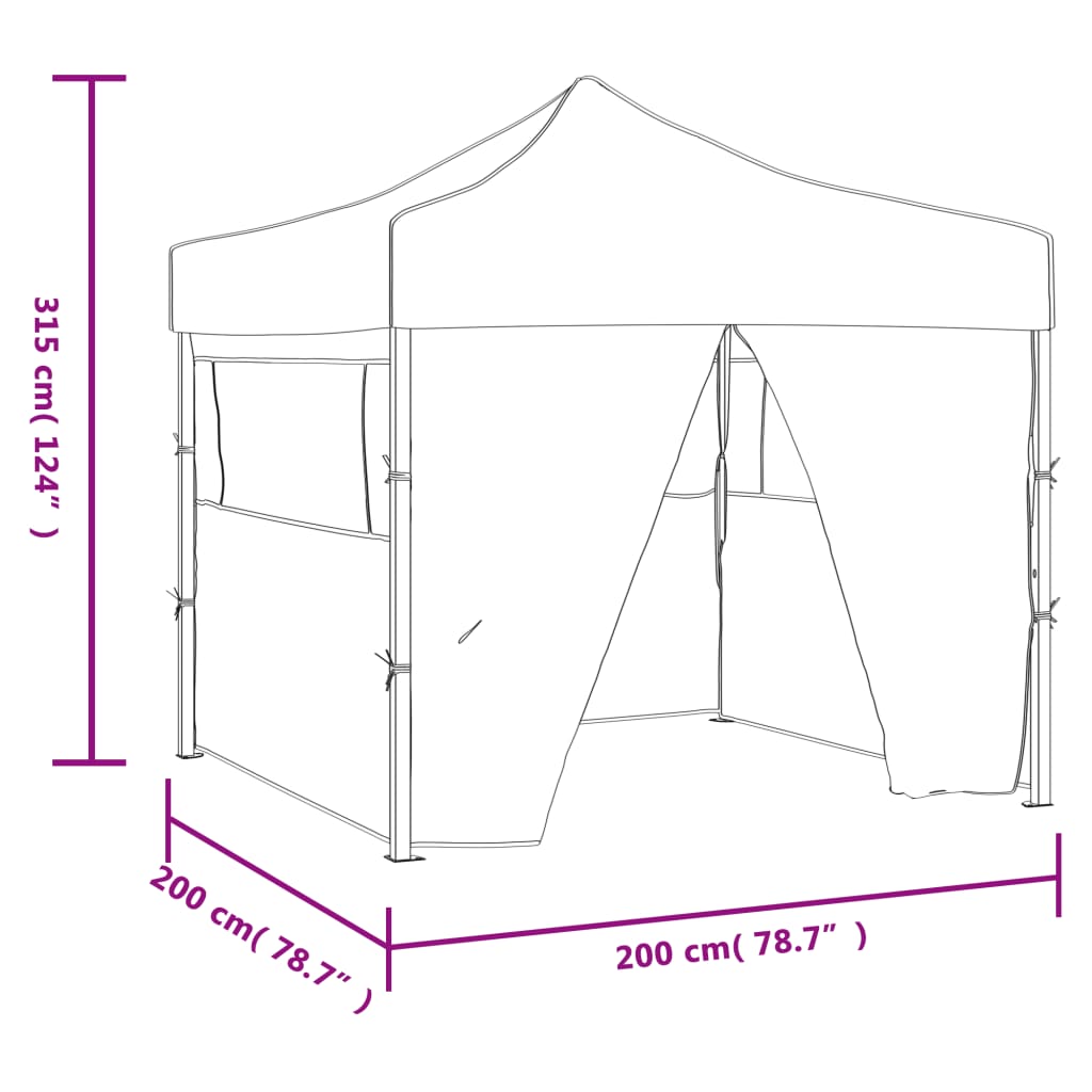 Tente de fête professionnelle pliable avec 4 parois latérales 2×2m bleu acier