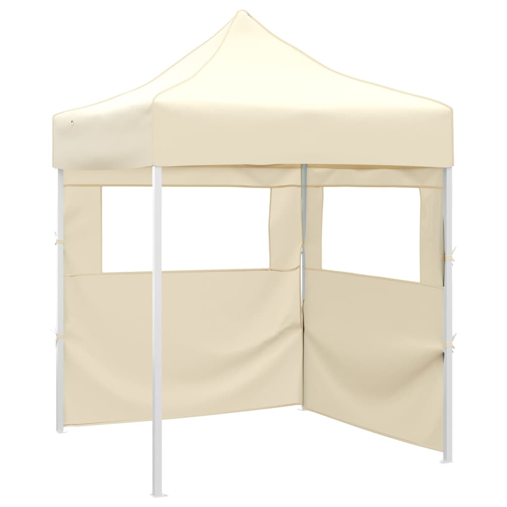 Tente de fête professionnelle pliable avec 2 parois latérales 2×2m acier crème