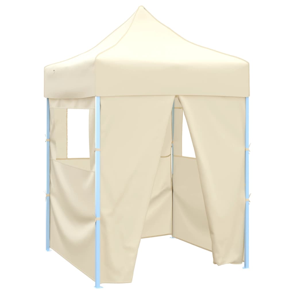 Tente de fête professionnelle pliable avec 4 parois latérales 2×2m acier crème