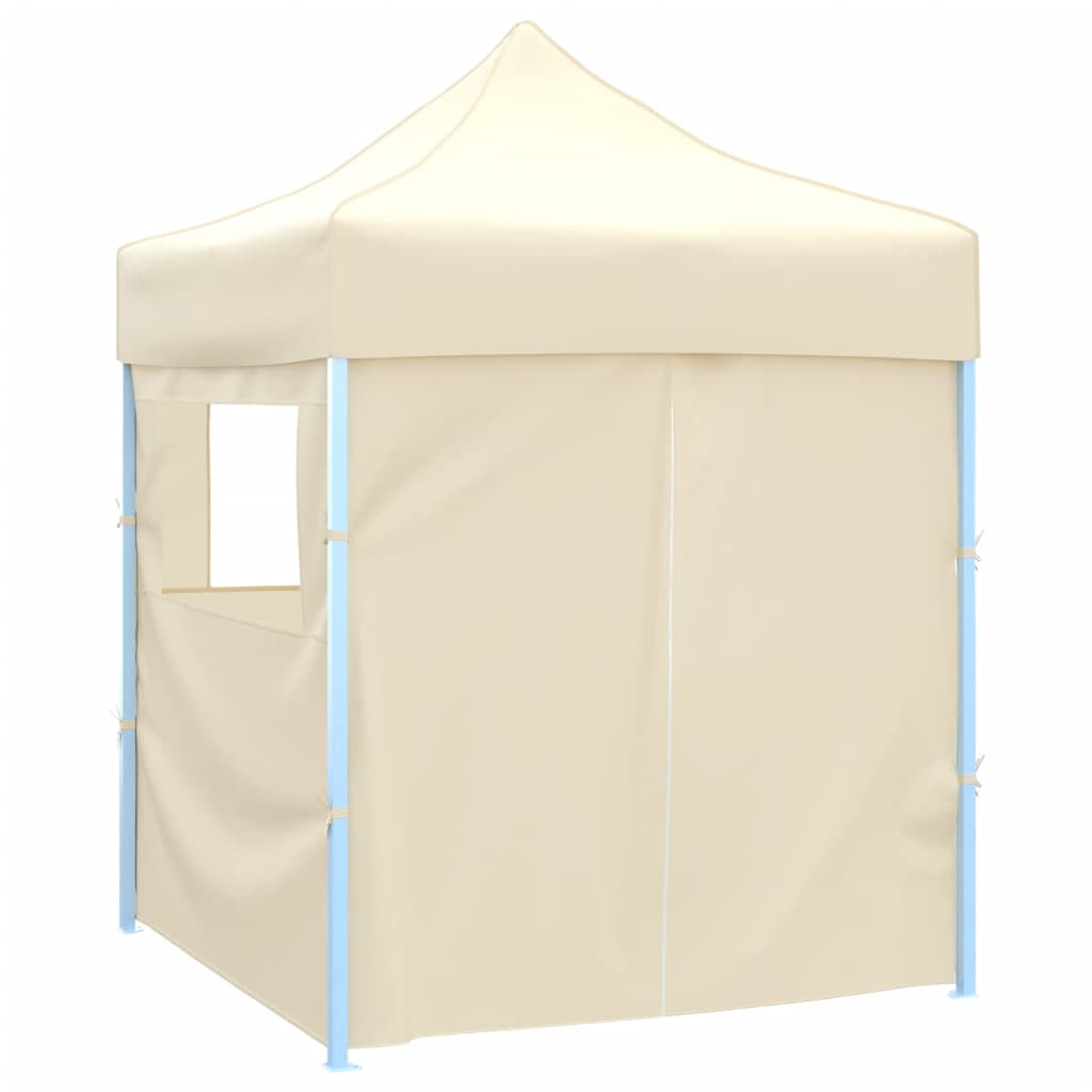 Tente de fête professionnelle pliable avec 4 parois latérales 2×2m acier crème