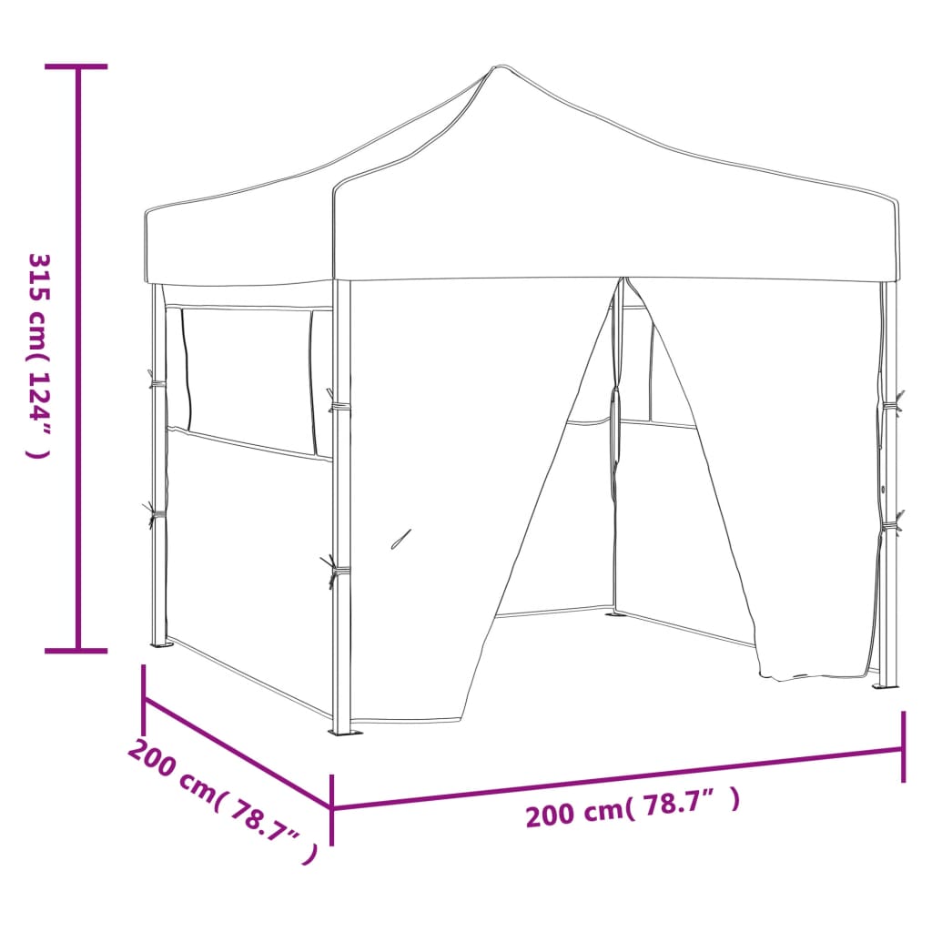 Tente de fête professionnelle pliable avec 4 parois latérales 2×2m acier crème