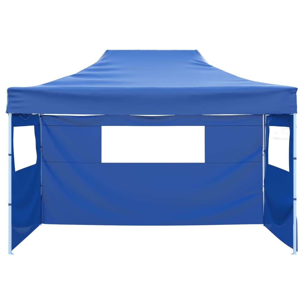 Tente de fête professionnelle pliable avec 3 parois latérales 3×4m bleu acier