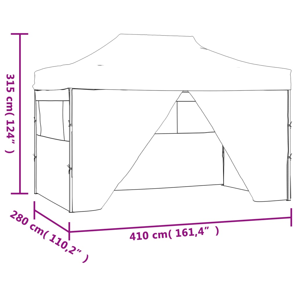 Tente de fête professionnelle pliable avec 4 parois latérales 3×4m bleu acier