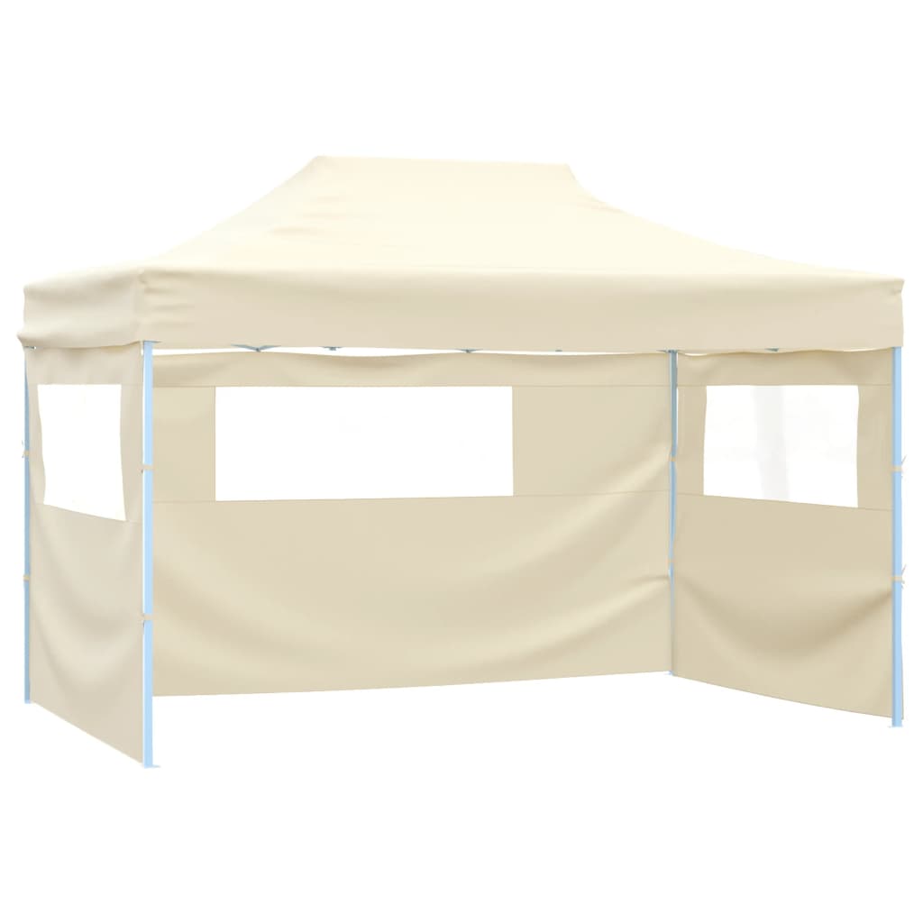 Tente de fête professionnelle pliable avec 3 parois latérales 3×4m acier crème