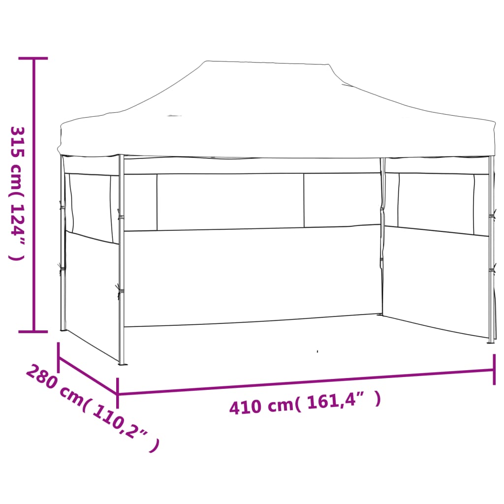 Tente de fête professionnelle pliable avec 3 parois latérales 3×4m acier crème