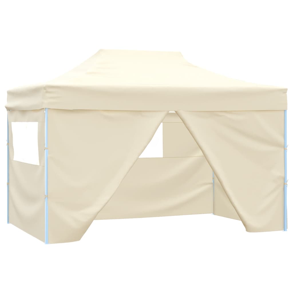 Tente de fête professionnelle pliable avec 4 parois latérales 3×4m acier crème