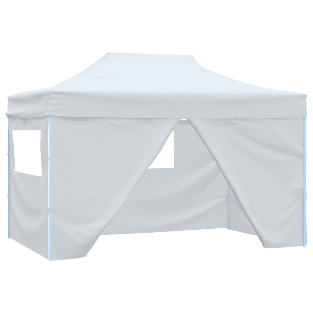 Tente de fête professionnelle pliable avec 4 parois latérales 3×4m acier blanc