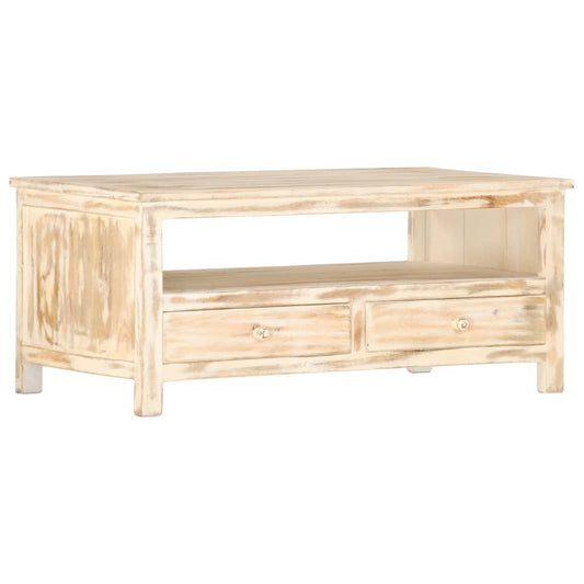 Couchtisch Weiß 90×50×40 cm Massivholz Mango