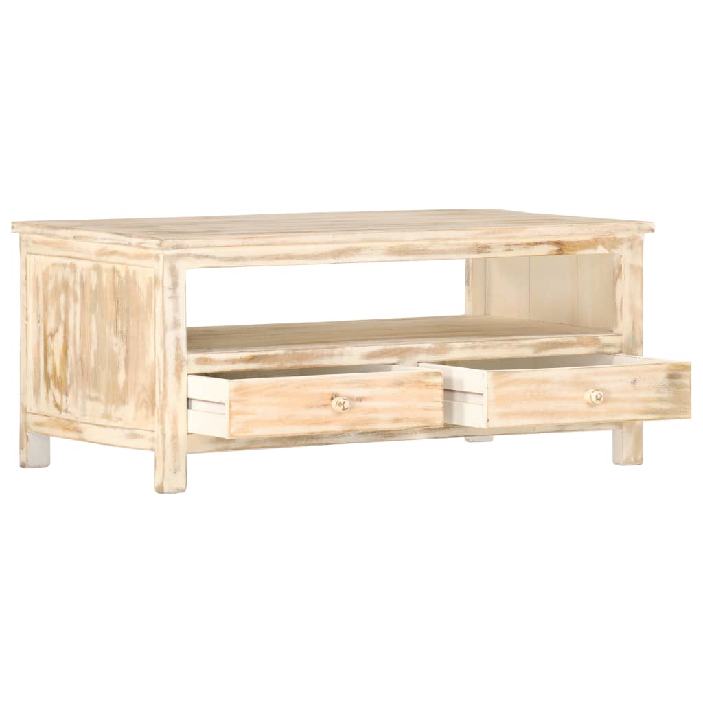 Couchtisch Weiß 90×50×40 cm Massivholz Mango
