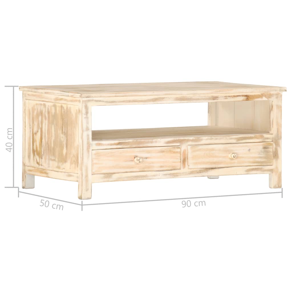 Couchtisch Weiß 90×50×40 cm Massivholz Mango
