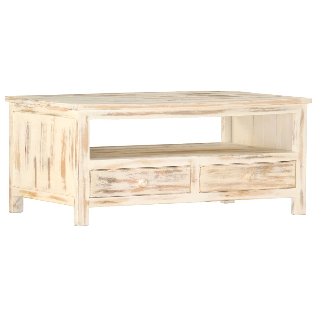 Couchtisch Weiß 90×50×40 cm Massivholz Mango