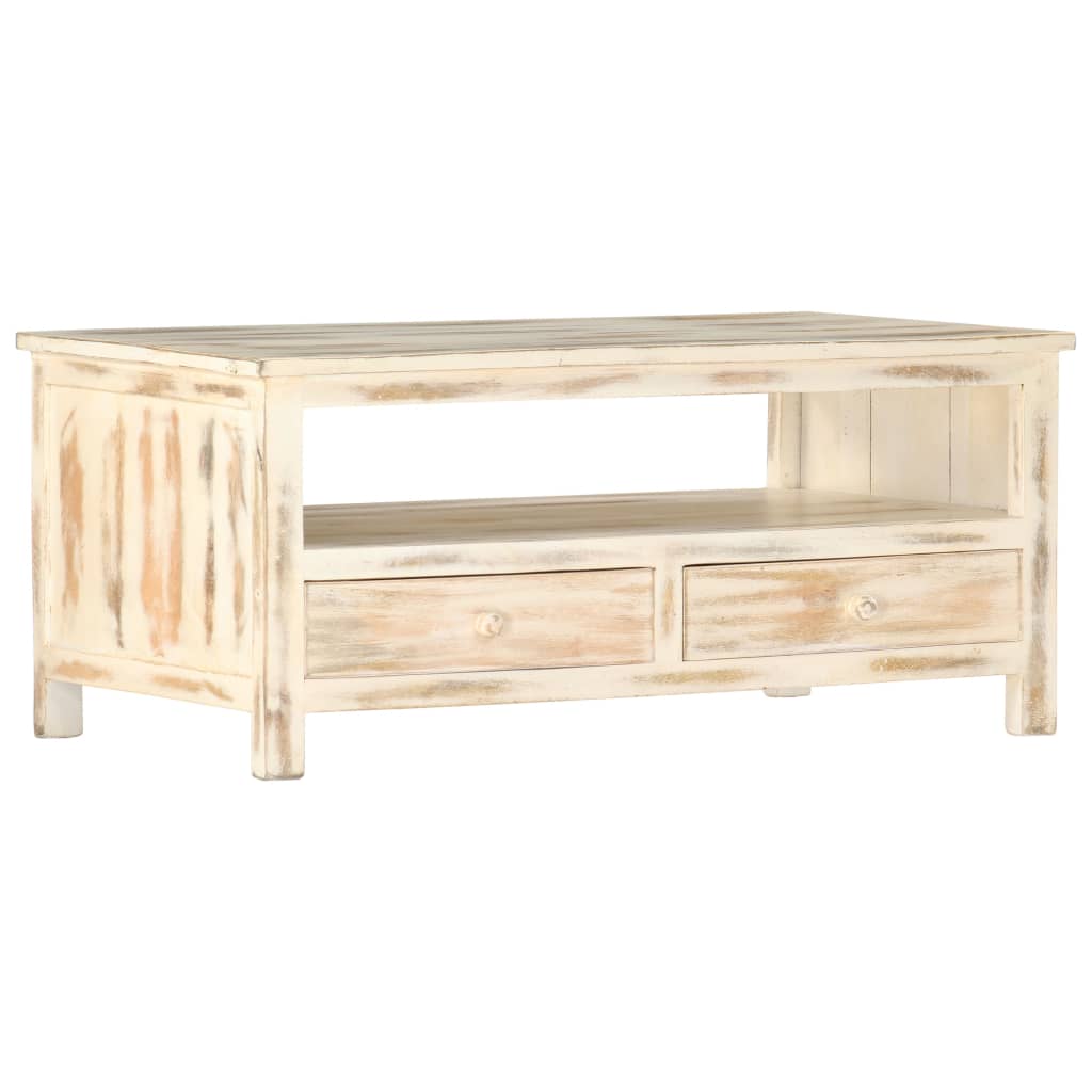 Couchtisch Weiß 90×50×40 cm Massivholz Mango