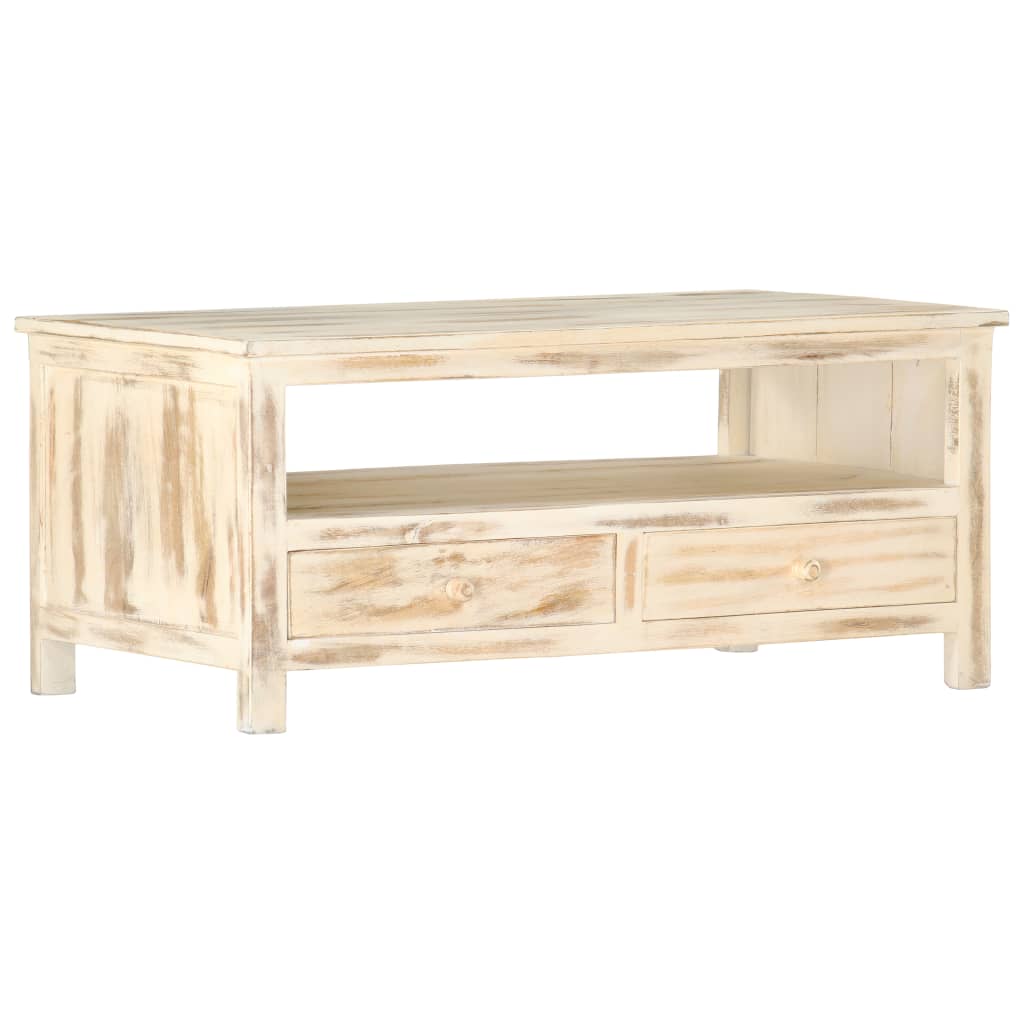 Couchtisch Weiß 90×50×40 cm Massivholz Mango