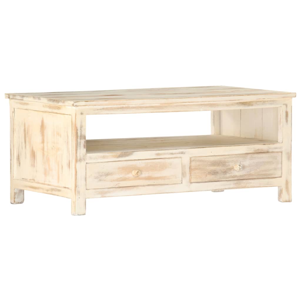 Couchtisch Weiß 90×50×40 cm Massivholz Mango