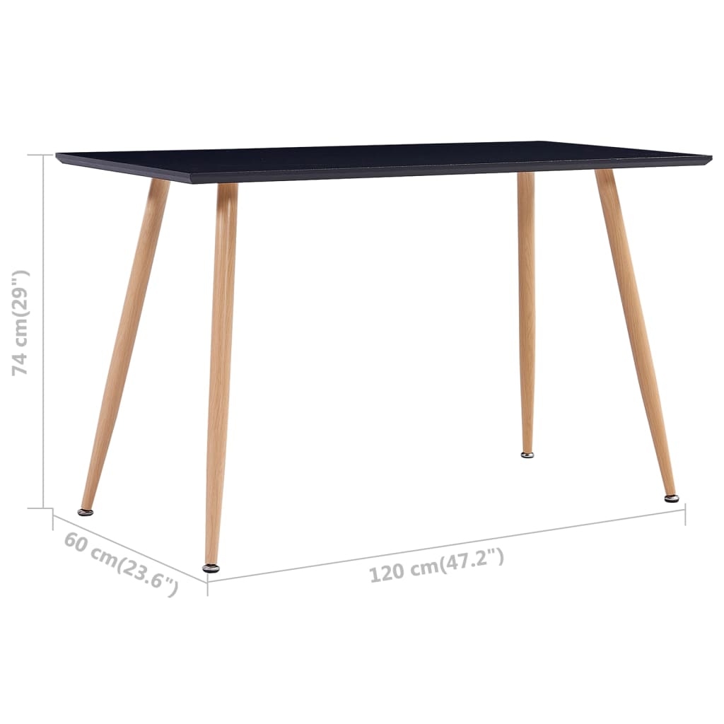 Table à manger noire et chêne 120×60×74 cm MDF