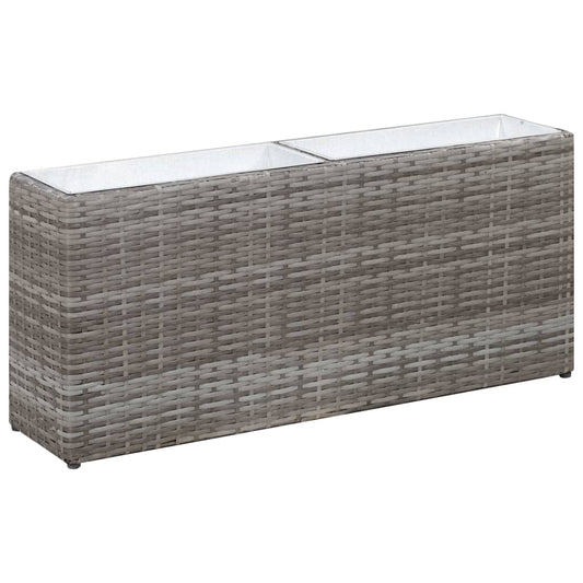 Garden raised bed with 2 pots 90 x 20 x 40 cm poly rattan grey