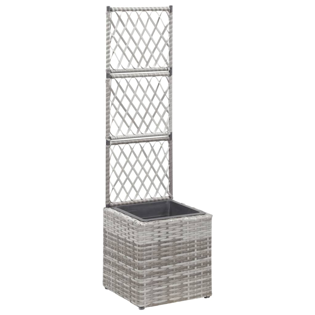 Hochbeet mit Rankgitter 1 Topf 30x30x107 cm Poly Rattan Grau