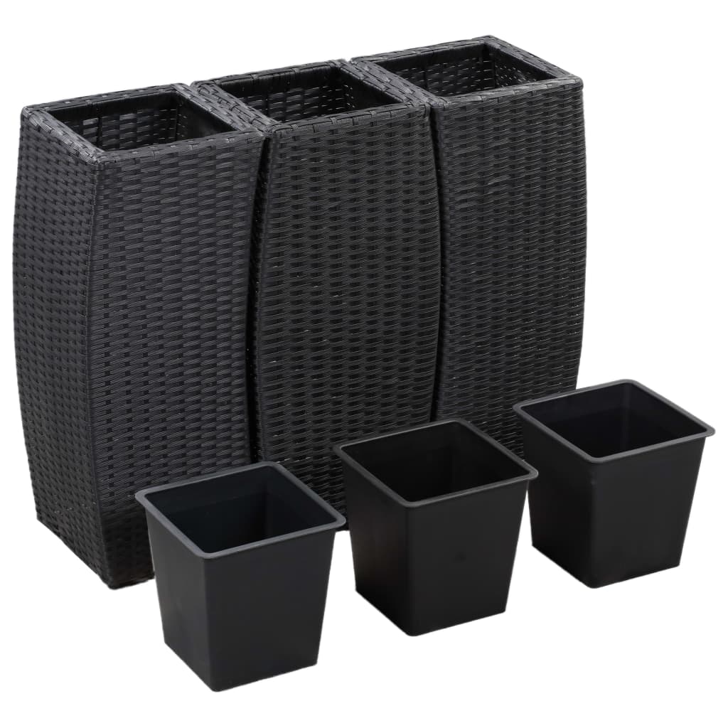 Garten-Hochbeete 3-tlg. Poly Rattan Schwarz