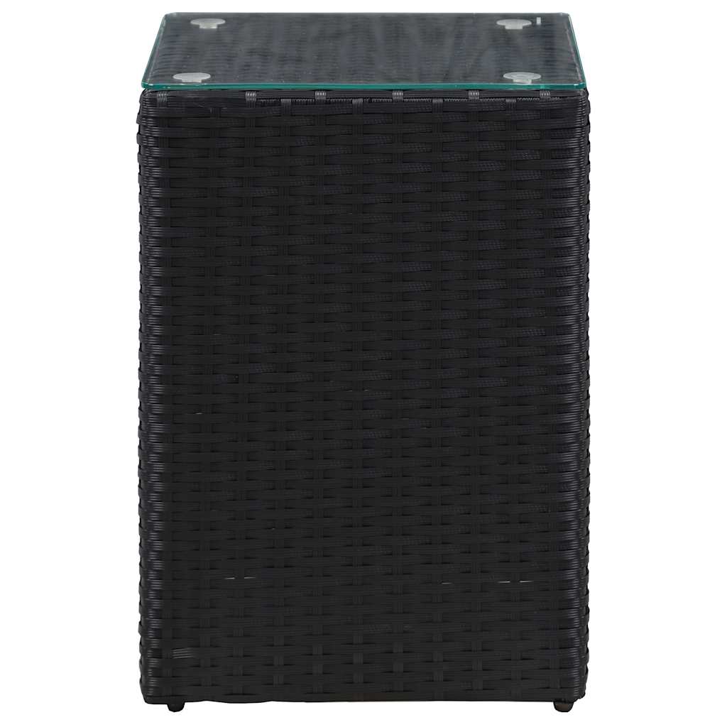 Beistelltische 3 Stk. mit Glasplatte Schwarz Poly Rattan