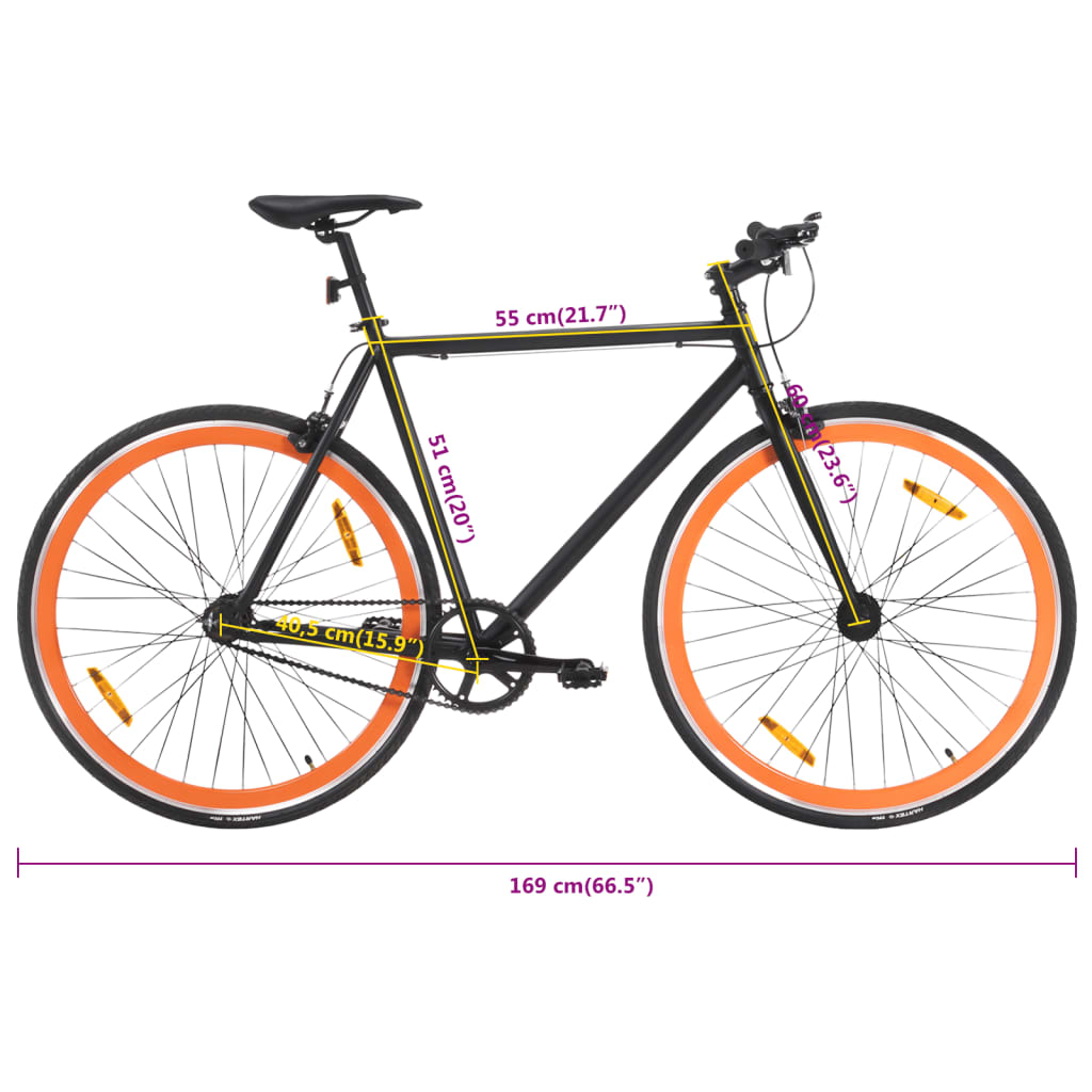 Vélo à pignon fixe noir et orange 700c 51 cm