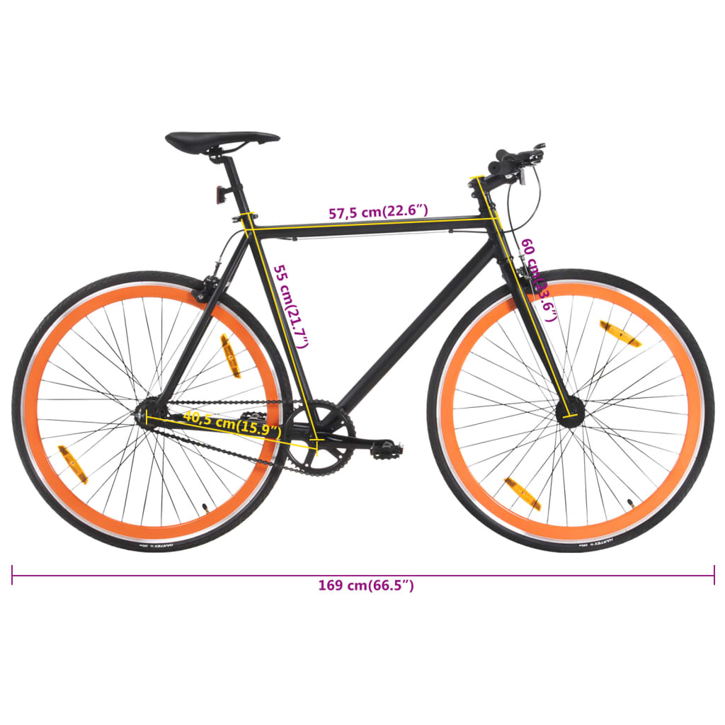 Vélo à pignon fixe noir et orange 700c 55 cm