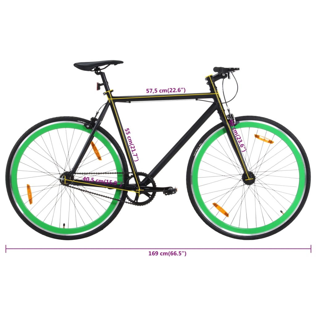 Vélo à pignon fixe noir et vert 700c 55 cm