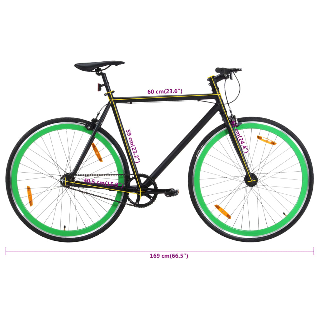 Vélo à pignon fixe noir et vert 700c 59 cm