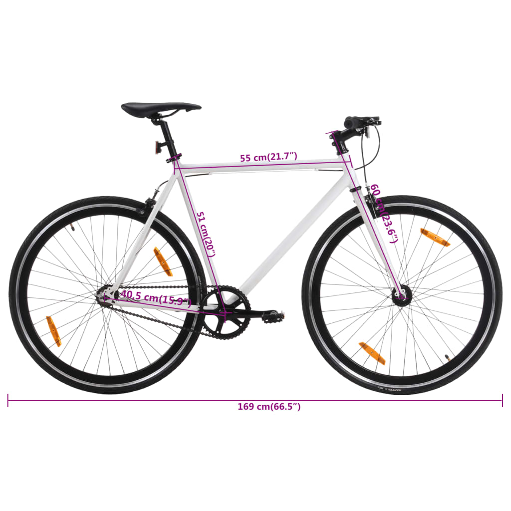 Vélo à Pignon Fixe Blanc et Noir 700c 51 cm