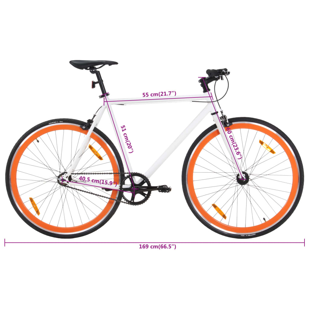 Vélo à pignon fixe blanc et orange 700c 51 cm