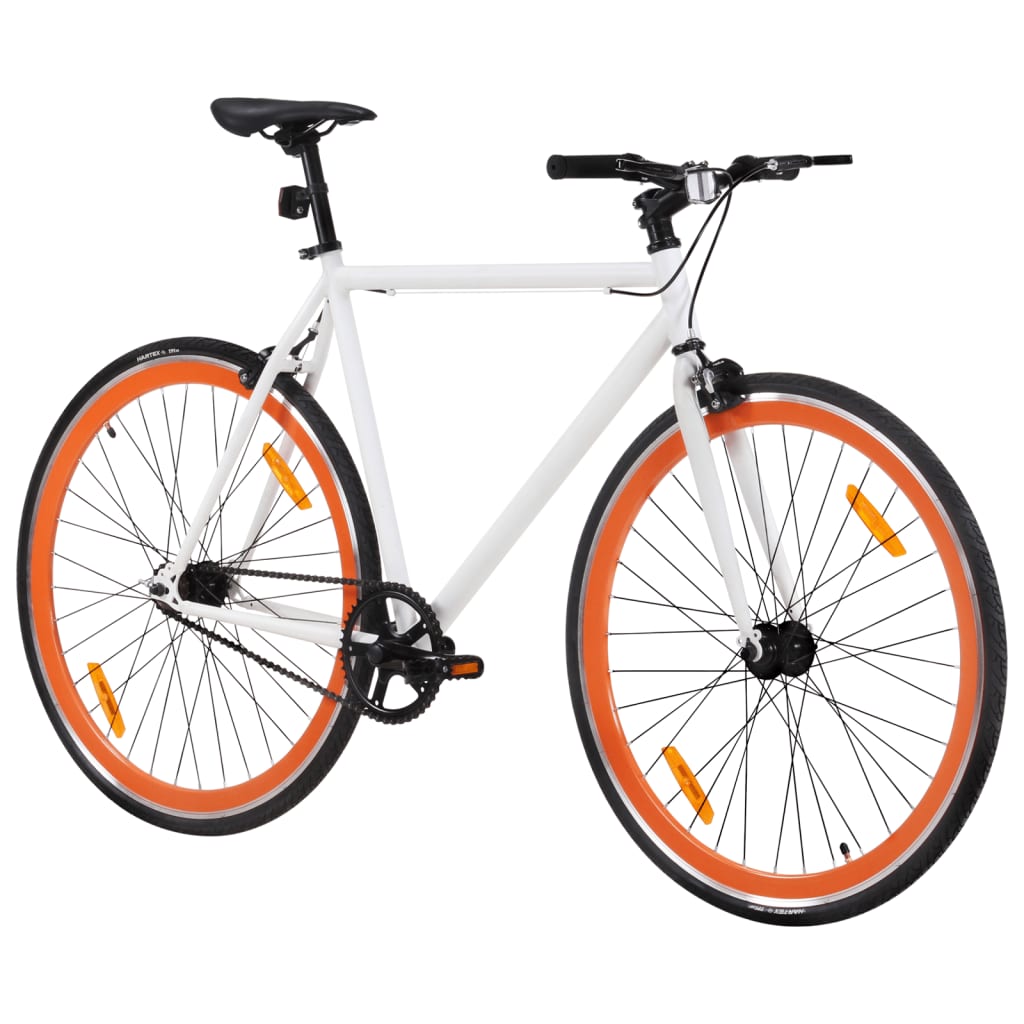 Vélo à pignon fixe blanc et orange 700c 55 cm