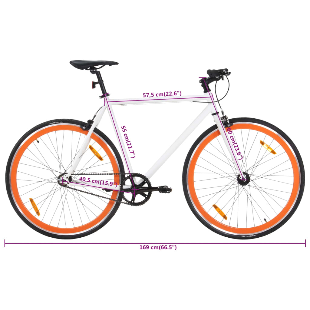 Vélo à pignon fixe blanc et orange 700c 55 cm